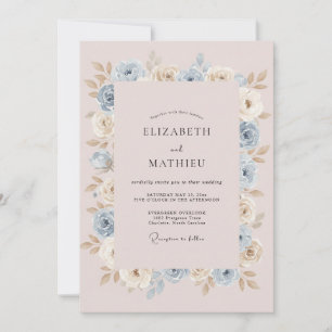 Convite Casamento Floral Romântico Azul Claro