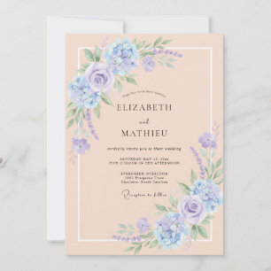 Convite Casamento Floral Romântico Azul Pálido