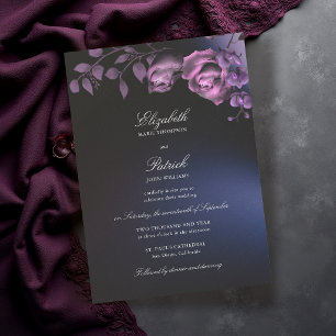 Convite Casamento Floral Romântico Azul Roxo Sombrio