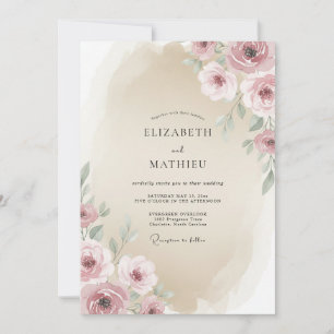 Convite Casamento Floral Romântico Bege Areia