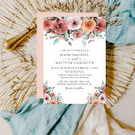 Convite Casamento Floral Romântico Blush Peach<br><div class="desc">Aprecie seus hóspedes com este convite de casamento cor-de-rosa, pincelado e espantoso, com um belo campo de aquarelas de flores no topo e buquês de canto na parte inferior, numa delicada mistura de, em branco, rosa, marfim, marfim, pêssego, azul de menta, cinzas e tons de sábio. Detalhes da caligrafia moderna....</div>