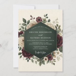 Convite Casamento Floral Romântico Borgonha
