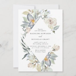 Convite Casamento Floral Romântico Branco e Azul