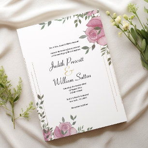 Convite Casamento floral romântico branco-rosa com horta b