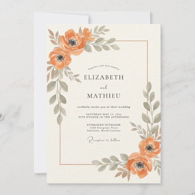 Convite Casamento Floral Romântico com Apricot Sage (Frente)