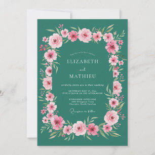 Convite Casamento Floral Romântico com Flora Teal em Flor