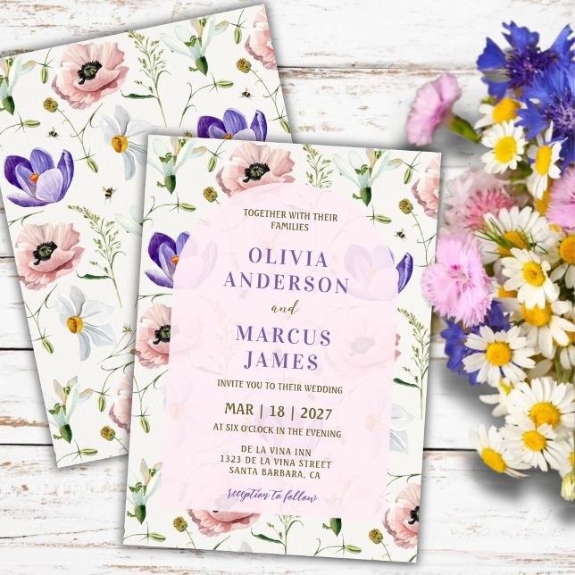 Convite Casamento Floral Romântico com Rosa e Lavanda (Criador carregado)