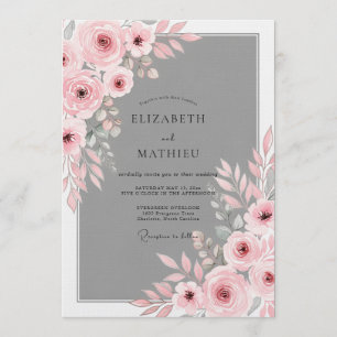 Convite Casamento Floral Romântico com Rubor Rosa
