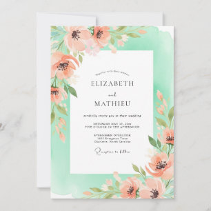 Convite Casamento Floral Romântico Coral