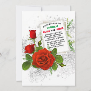 Convite Casamento Floral Romântico da Rosa vermelha Elegan