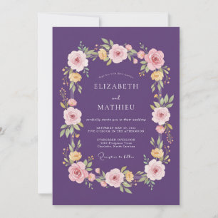 Convite Casamento Floral Romântico de Ameixa