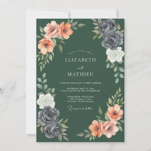 Convite Casamento Floral Romântico de Ameixa Profunda e Hu