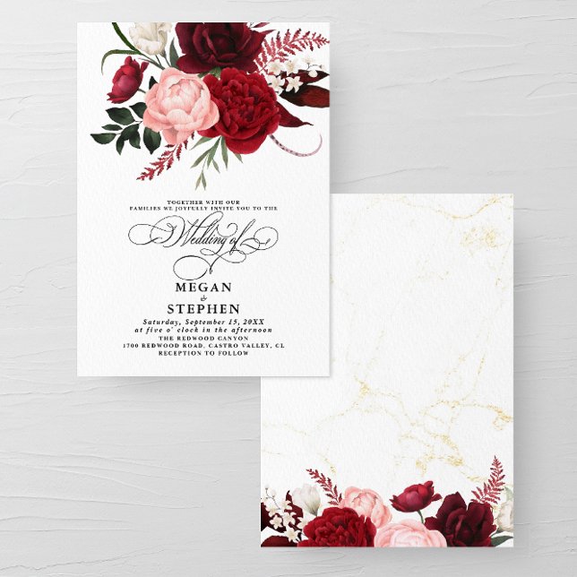 Convite Casamento Floral Romântico de Aquarela Burgundy (Criador carregado)