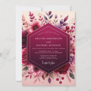Convite Casamento Floral Romântico de Frutas Profundas