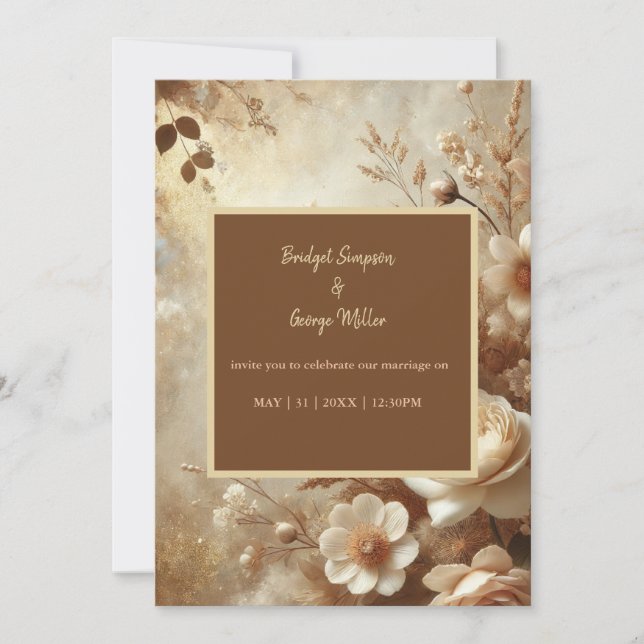 Convite Casamento Floral Romântico de Marfim de Sonho (Frente)