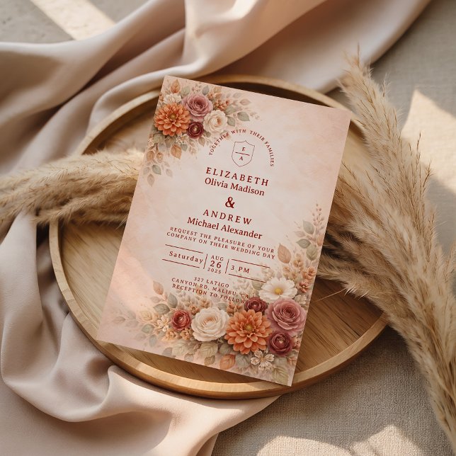Convite Casamento Floral Romântico de Outono (Criador carregado)