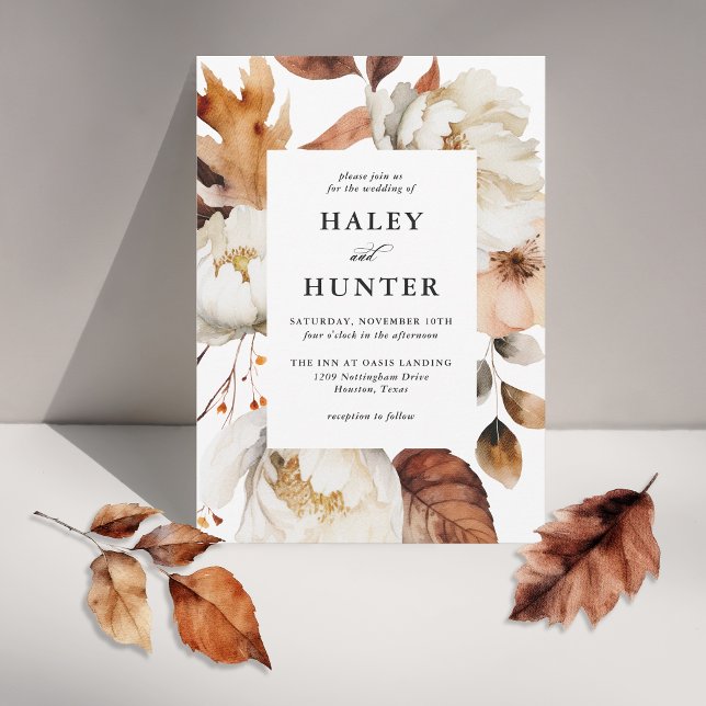 Convite Casamento Floral Romântico de outono Russo (Rustic fall florals in this stylish wedding invitation.)
