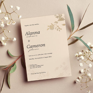 Convite Casamento floral romântico de pêssego borrado de o