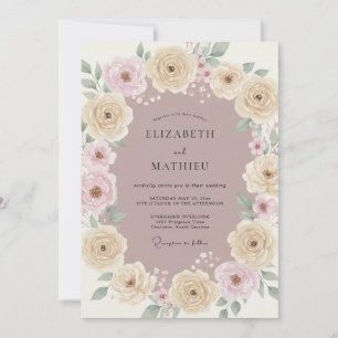 Convite Casamento Floral Romântico de Primavera com Creme