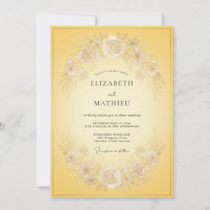 Convite Casamento Floral Romântico Douradinha