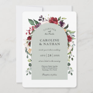 Convite Casamento Floral Romântico Dusty Sage Arch