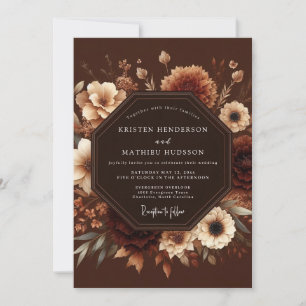 Convite Casamento Floral Romântico e Sombrio Marrom