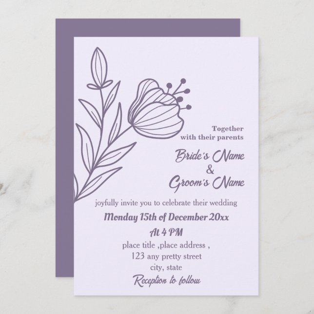 Convite Casamento floral romântico elegante (Frente/Verso)