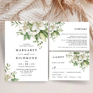 Convite Casamento Floral Romântico Elegante Lírio Branco