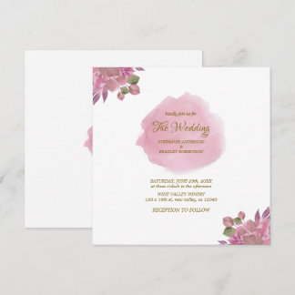 Convite Casamento Floral Romântico Elegante Rosa Desbotado