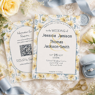 Convite Casamento Floral Romântico em Aquarela Amarela Cla