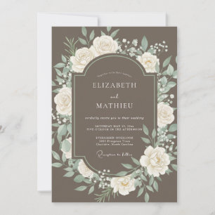 Convite Casamento Floral Romântico em Taupe