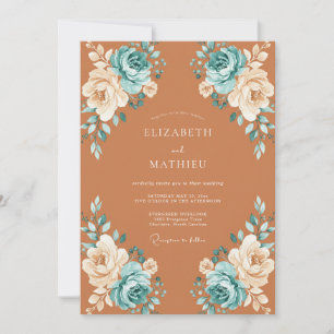 Convite Casamento Floral Romântico em Terracota