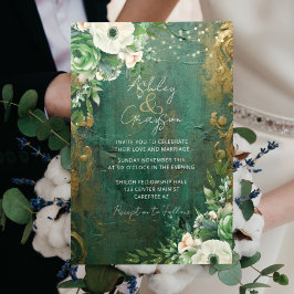 Convite Casamento Floral Romântico Emerald Green