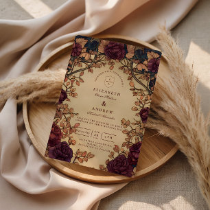 Convite Casamento Floral Romântico Escuro