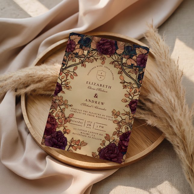 Convite Casamento Floral Romântico Escuro (Criador carregado)