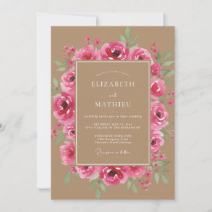 Convite Casamento Floral Romântico Fúcsia