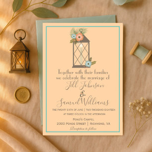 Convite Casamento Floral Romântico Lanterna Soft Peach e A
