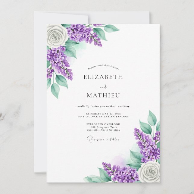 Convite Casamento Floral Romântico Lavanda (Frente)