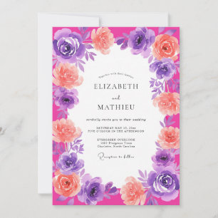 Convite Casamento Floral Romântico Lavanda Magenta