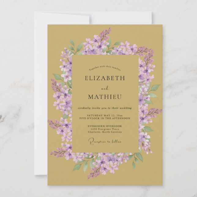 Convite Casamento Floral Romântico Lilás (Frente)