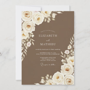 Convite Casamento Floral Romântico Marrom
