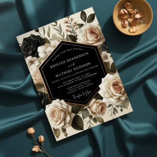 Convite Casamento Floral Romântico na Floresta com Creme