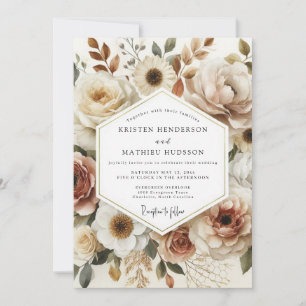 Convite Casamento Floral Romântico Outonal Creme