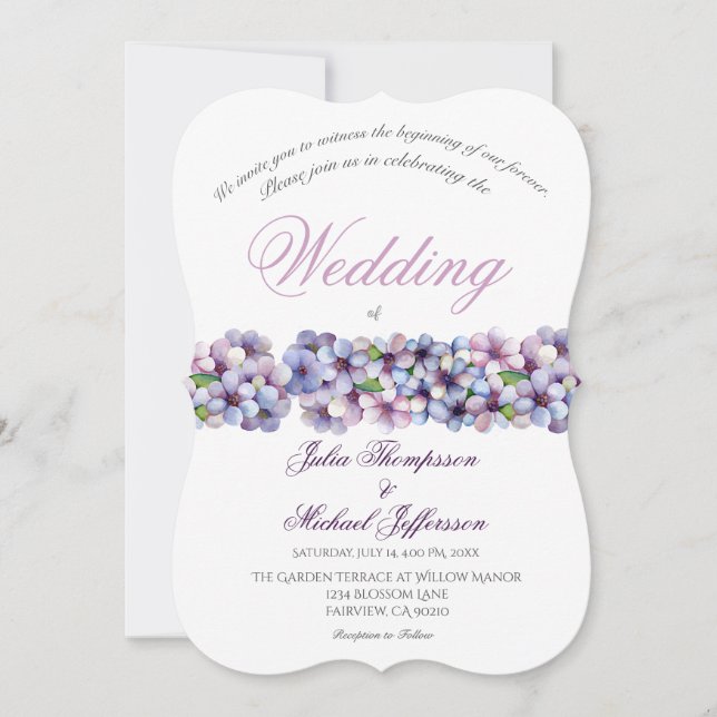 Convite Casamento Floral Romântico Poético Lilac Watercolo (Frente)