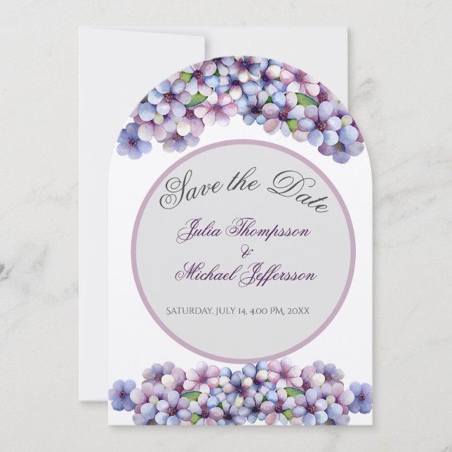 Convite Casamento Floral Romântico Poético Lilac Watercolo (Frente)