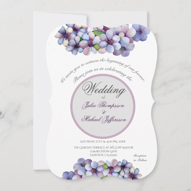 Convite Casamento Floral Romântico Poético Lilac Watercolo (Frente)