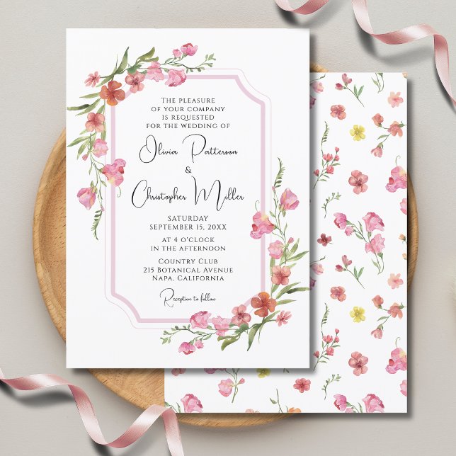 Convite Casamento Floral Romântico por Aquarela Elegante (Criador carregado)