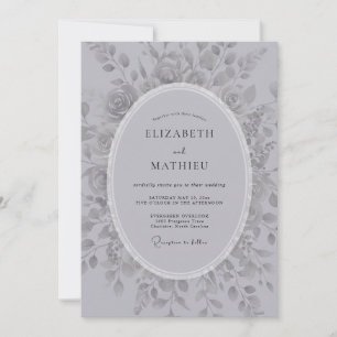 Convite Casamento Floral Romântico Prateado