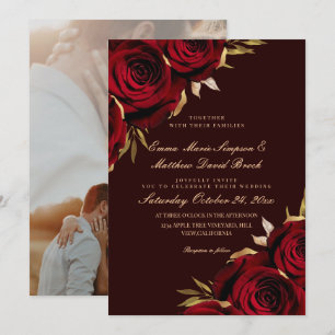 Convite Casamento Floral Romântico Rosa Dourado e Marsala