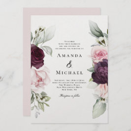Convite Casamento Floral Romântico Rosa e Borgonha